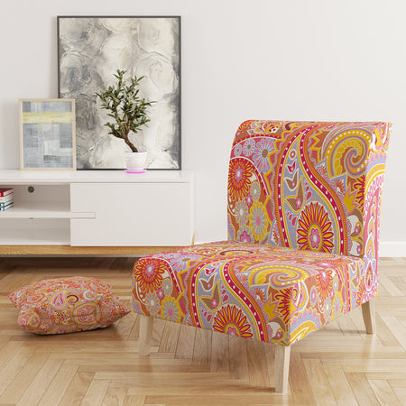 Pattern Based On Traditional Asian Elements - Upholstered Mid-Century Accent Chair