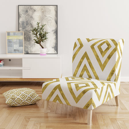 White And Gold Pattern - Upholstered Mid-Century Accent Chair