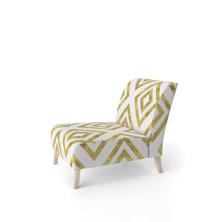 White And Gold Pattern - Upholstered Mid-Century Accent Chair