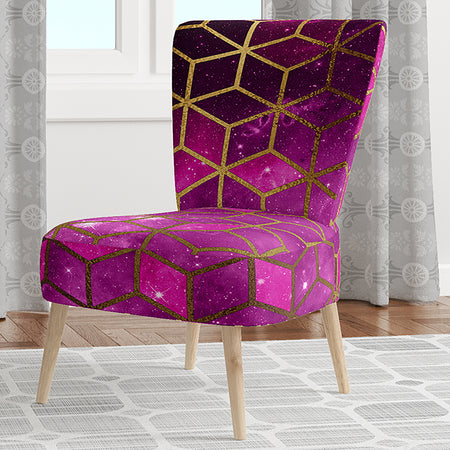 Yellow Cubes Over Pink Night Sky - Upholstered Modern Accent Chair
