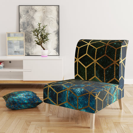Yellow Cubes Over Blue Cosmic Background - Upholstered Modern Accent Chair