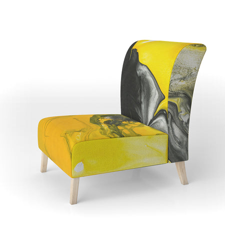 Yellow, White And Black Marbled Acrylic - Upholstered Modern Accent Chair