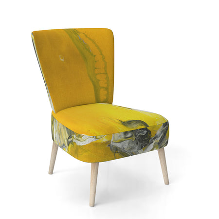 White And Yellow Marbled Acrylic With A Cloud Of Black - Upholstered Modern Accent Chair