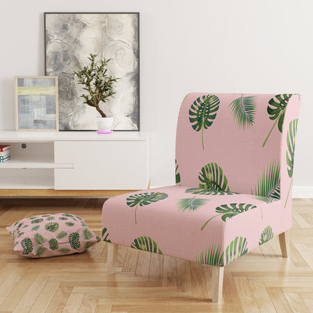 Palm Tropical Leaves Pattern. - Upholstered Mid-Century Accent Chair