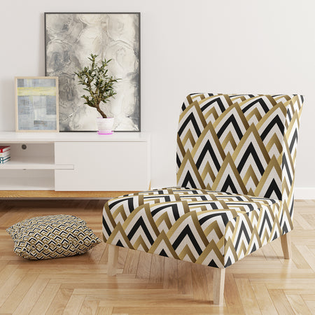 Gold Black And White Triangle - Upholstered Mid-Century Accent Chair