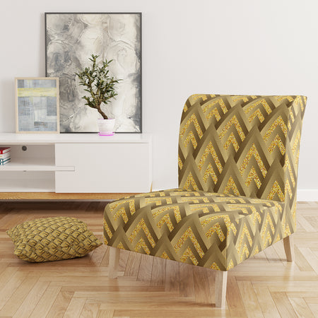 Golden Plaid Pattern - Upholstered Mid-Century Accent Chair