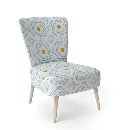 Retro Minimal Patttern In Orange And Bluye - Upholstered Mid-Century Accent Chair