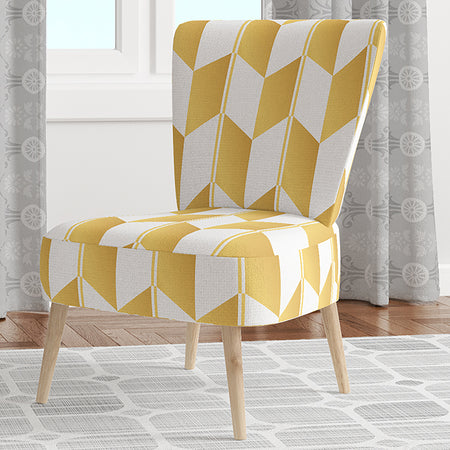 Gold And White Geometric Pattern I - Upholstered Mid-Century Accent Chair