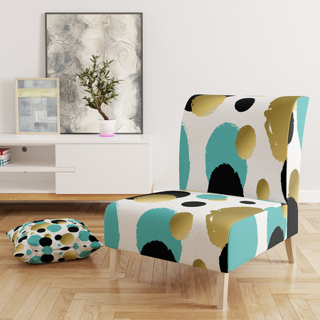 Gold And Blue Circles - Upholstered Mid-Century Accent Chair