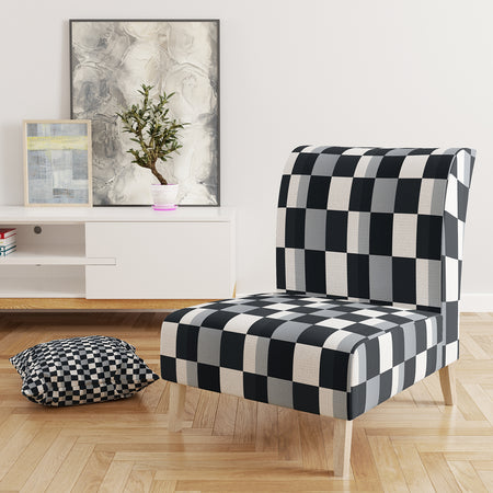 Geometric Monochrome Pattern I - Upholstered Mid-Century Accent Chair