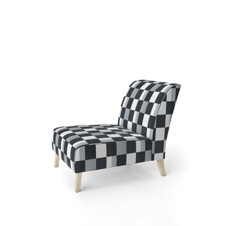 Geometric Monochrome Pattern I - Upholstered Mid-Century Accent Chair