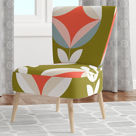Retro Botanical Pattern I - Upholstered Mid-Century Accent Chair