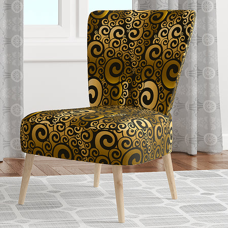 Gold And Black Swirl I - Upholstered Mid-Century Accent Chair