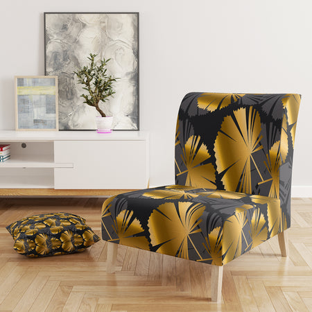 Golden Palm Leaves III - Upholstered Mid-Century Accent Chair