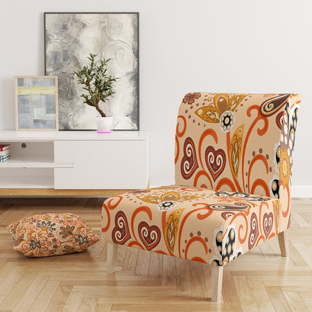 Retro Indian Floral Batik III - Upholstered Mid-Century Accent Chair