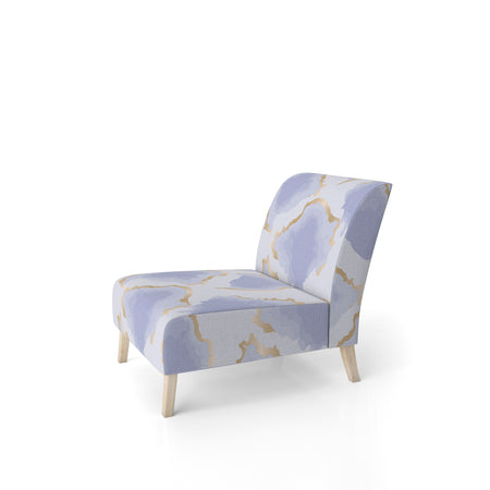 Pastel Blue And Gold Abstract Shapes Pattern - Upholstered Mid-Century Accent Chair