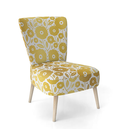Golden Floral I - Upholstered Mid-Century Accent Chair