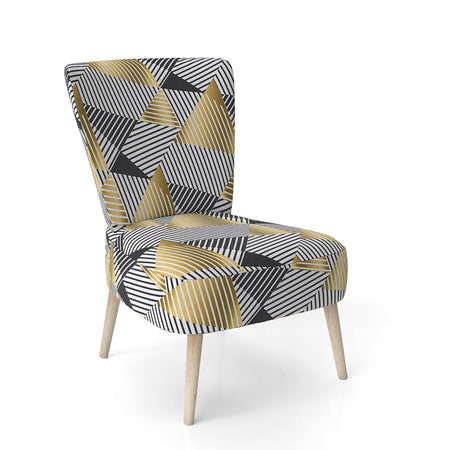 Retro Luxury Waves In Gold And Blue VI - Upholstered Mid-Century Accent Chair