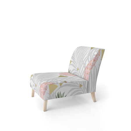 Pineappple On Tropical Leaves - Upholstered Mid-Century Accent Chair