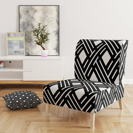 Monochrome Geometric Pattern II - Upholstered Mid-Century Accent Chair