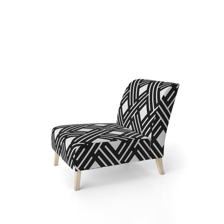 Monochrome Geometric Pattern II - Upholstered Mid-Century Accent Chair