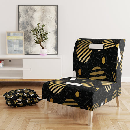 Gold Retro Circular Pattern - Upholstered Mid-Century Accent Chair