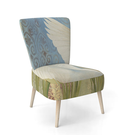 Snowy Egret In Flight VII - Upholstered Farmhouse Accent Chair