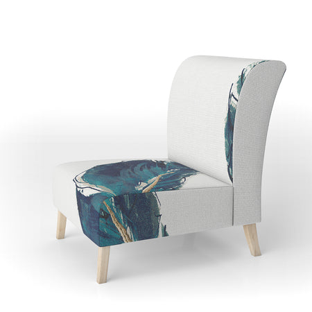Gold Indigo Feathers III - Upholstered Modern Bohemian Accent Chair