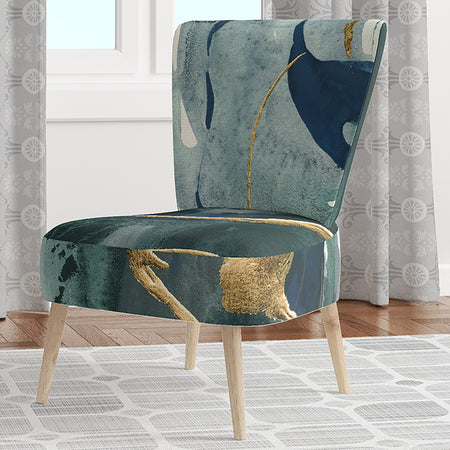 Mettalic Indigo And Gold II - Upholstered Glam Accent Chair