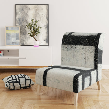 Black And White Labyrinth Geometric - Upholstered Mid-Century Accent Chair