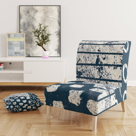 Indigo Striples And Tile - Upholstered Modern Accent Chair