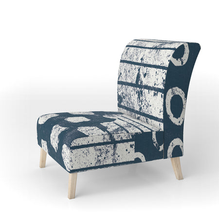 Indigo Striples And Tile - Upholstered Modern Accent Chair