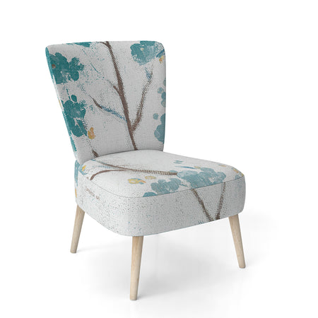 Teal Cherry Blossoms II - Upholstered Tranditional Accent Chair