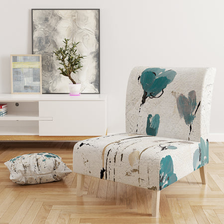 Fields Of Turquoise Watercolor Flower II - Upholstered Traditional Accent Chair