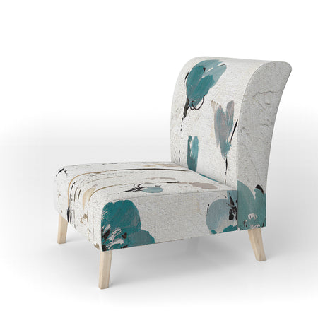 Fields Of Turquoise Watercolor Flower II - Upholstered Traditional Accent Chair