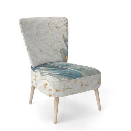 Damask Painted Gilded Feather On Blue - Upholstered Nautical & Coastal Accent Chair