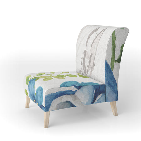 Blue Columbine Flowers With Butterfly - Upholstered Cabin & Lodge Accent Chair