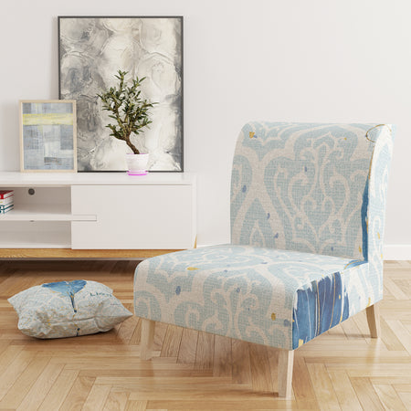 Blue Damask Feather - Upholstered Farmhouse Accent Chair