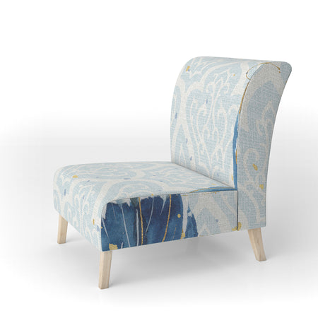 Blue Damask Feather - Upholstered Farmhouse Accent Chair