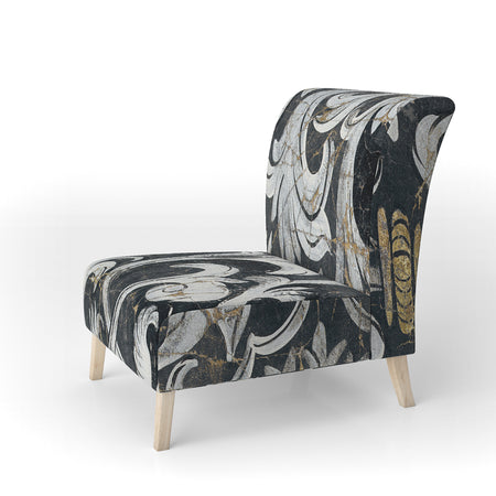 Gold Mettalic Floral Strapwork - Upholstered Glam Accent Chair