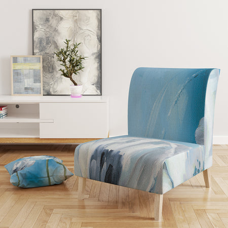 White Flower On Blue I - Upholstered Farmhouse Accent Chair