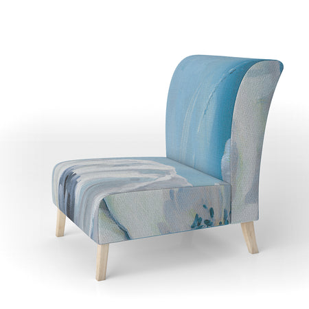 White Flower On Blue I - Upholstered Farmhouse Accent Chair