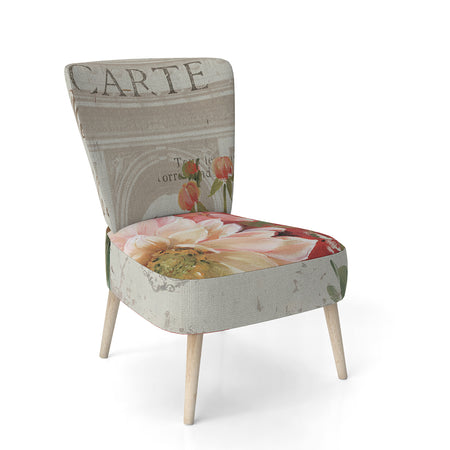 Red Painted Flowers On VIntage Postcard III - Upholstered Farmhouse Accent Chair