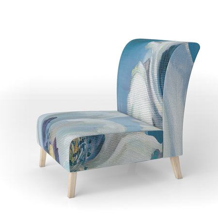 White Flower On Blue II - Upholstered Farmhouse Accent Chair
