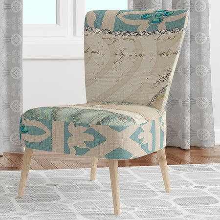 Seastar And Blue Sea Shell II - Upholstered Nautical & Coastal Accent Chair