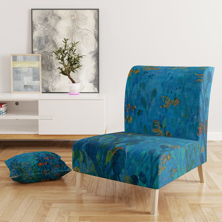 Blue Underwater Lake Leaves I - Upholstered Nautical & Coastal Accent Chair