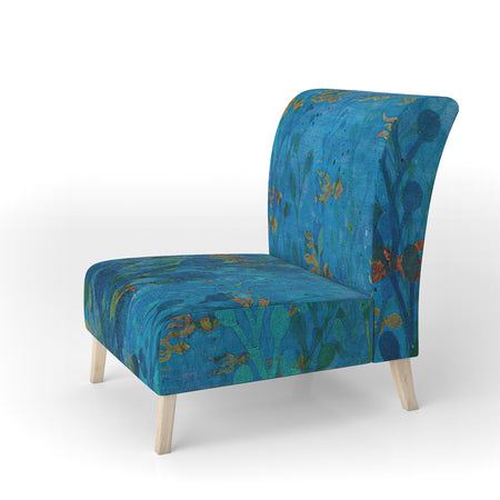Blue Underwater Lake Leaves I - Upholstered Nautical & Coastal Accent Chair