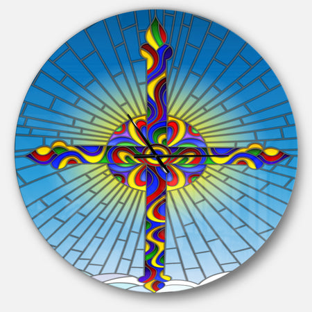 Bright holy cross in blue sky - Oversized Contemporary Wall CLock