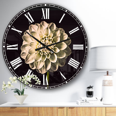 Isolated Dahlia Flower in Black - Oversized Floral Wall CLock