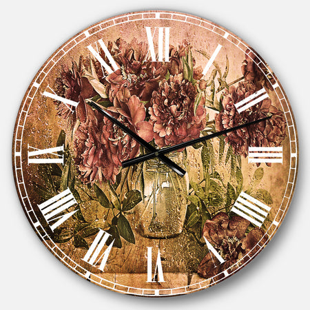 Bouquet of Pink Peonies - Floral Large Wall CLock